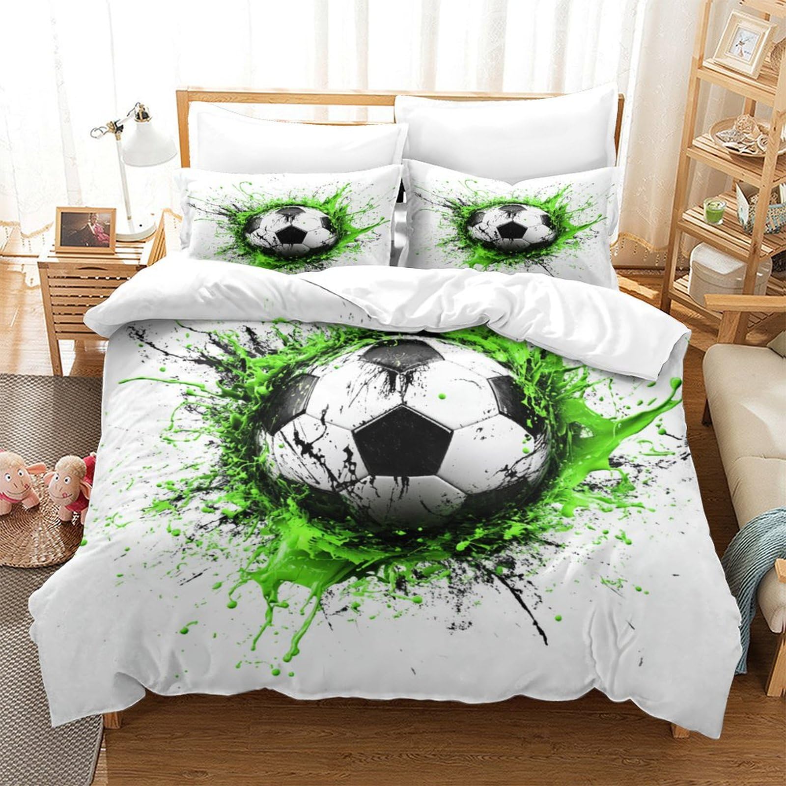 P1S9U7W5Y Dynamic Soccer 3D Printed Duvet Cover Set 3pcs Microfiber Sports Theme Bedding Set Super king（260x220cm）