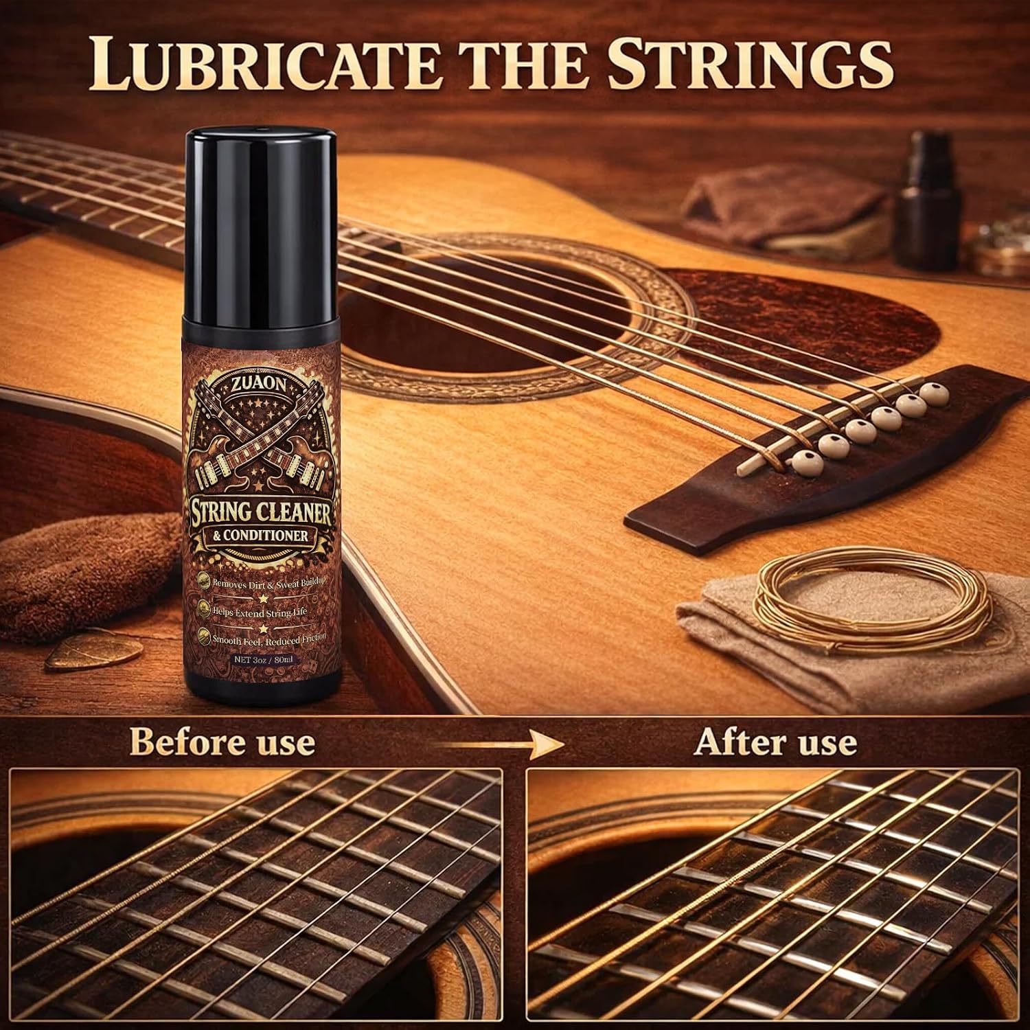 Guitar Cleaner Fretboard Lemon Oil 2.82oz, Guitar Polish Care Oil for Acoustic Electric Instruments, String Lubricant, Fretboard Conditioner for Guitar Bass Ukulele Violin, Guitar Accessories