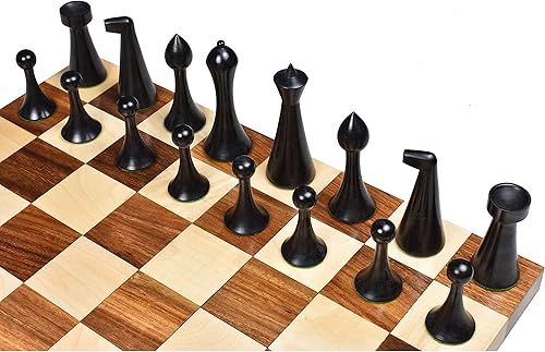 Miniatura 14 de Royal Chess Mall Herman Ohme - Juego de ajedrez minimalista solo piezas de ajedrez, palisandro dorado y madera de boj, tamaño King de 3.6 pulgadas