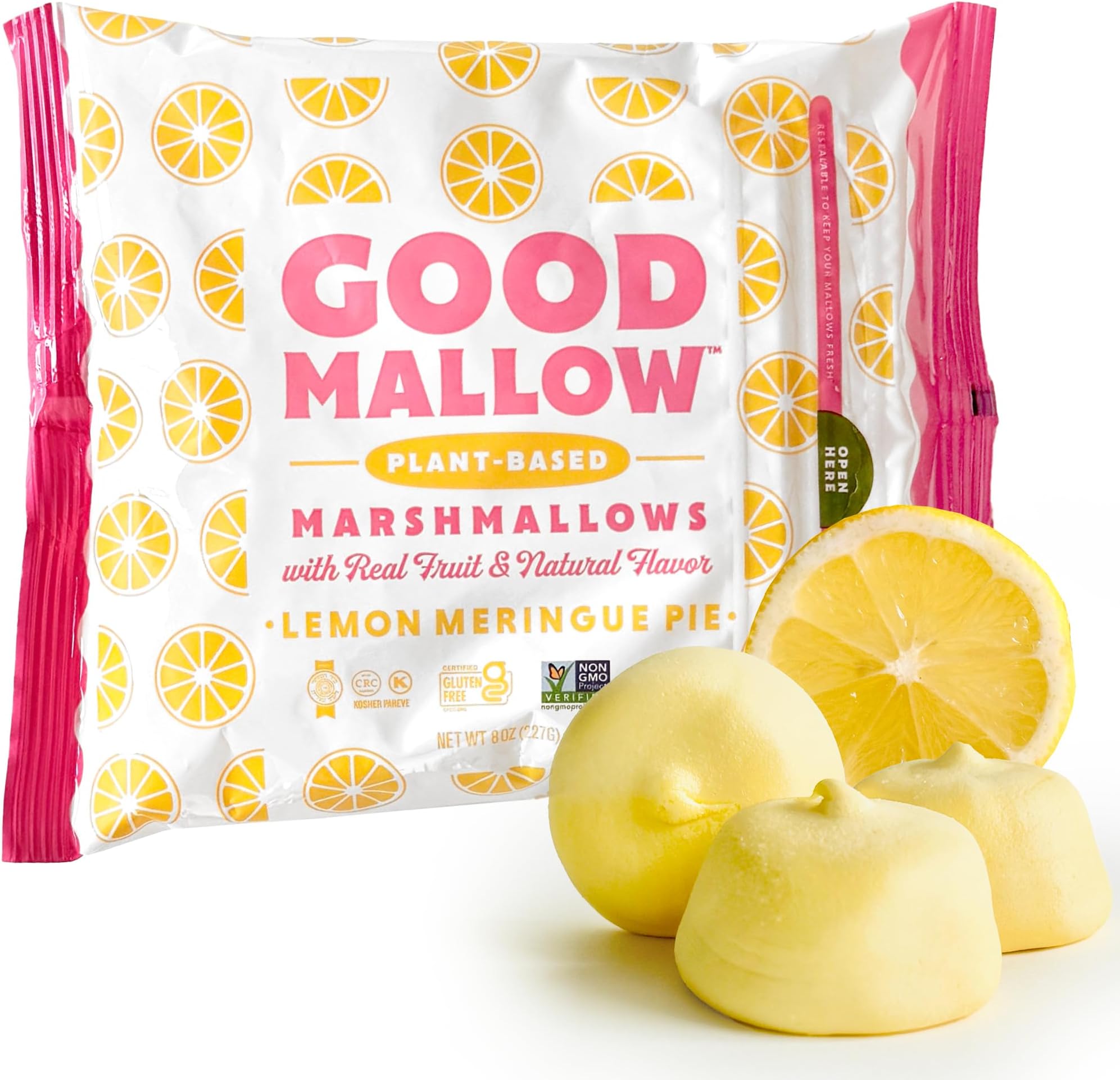 GoodMallow Vegan Marshmallows - Large Kosher Gluten Free Dairy Free Healthy Marshmallows - 8 oz. Natural Gelatin Free for Hot Chocolate, Smores, Baking - Nothing Artificial