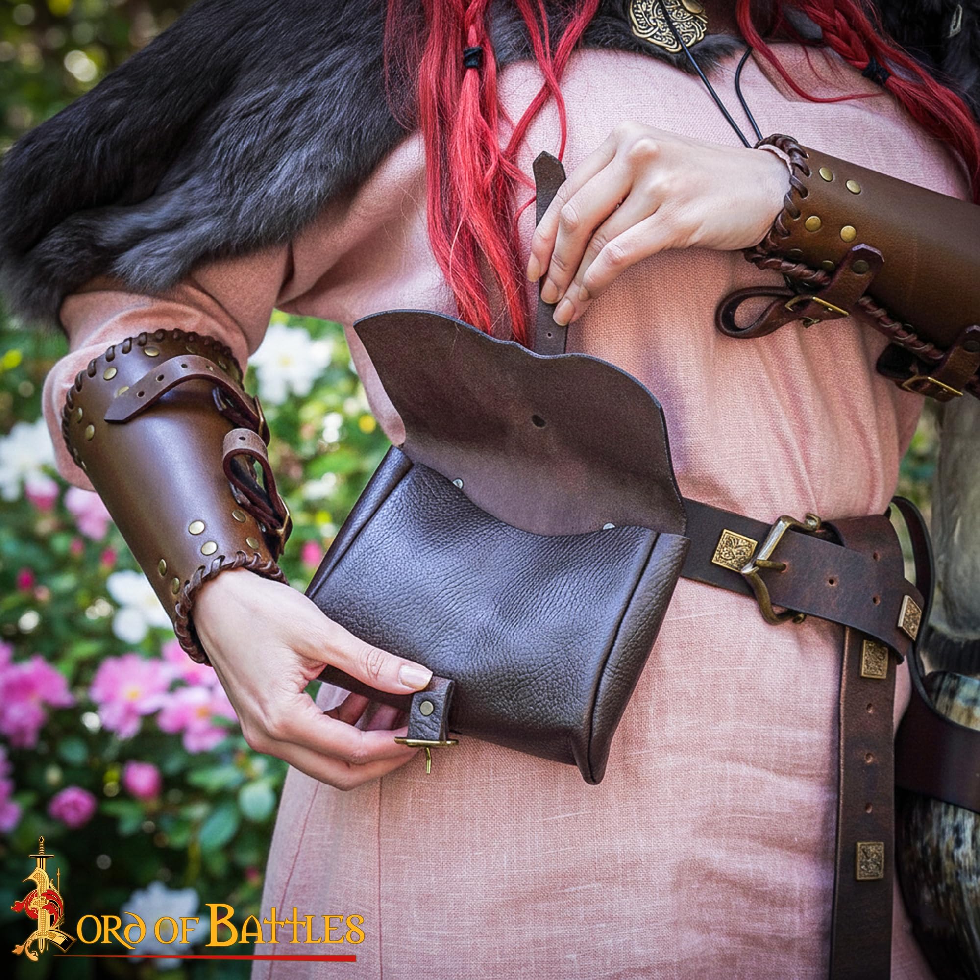 Lord of Battles Mittelalterliche Gürteltasche aus Leder | Renaissance-Kostüm | LARP Taille Kostüm COSPLAY | Kuriertasche