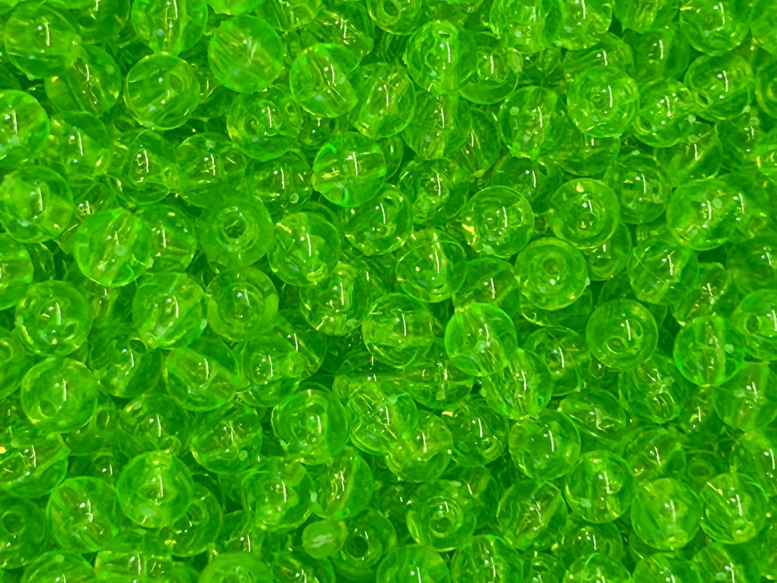 Transparent Bright Lime Green Roe Round Plastic Beads Made in USA 4mm, 6mm, 8mm Plastic Beads for Fishing Rigs, Baits & Lures 100-1000 Pack Hard Beads for Spinner Baits