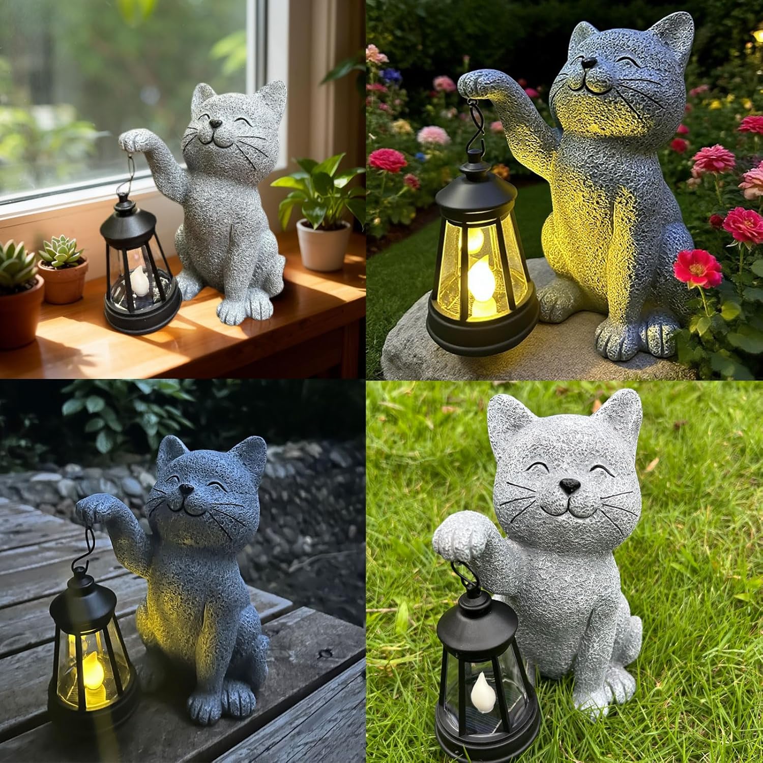 YODY Garden Statues Outdoor Garden Decor: Cat Statue with Solar Lantern for Yard Art Lawn Ornaments Porch Patio Balcony Home House - Birthday Gifts for Grandma Mom Women - Image 6