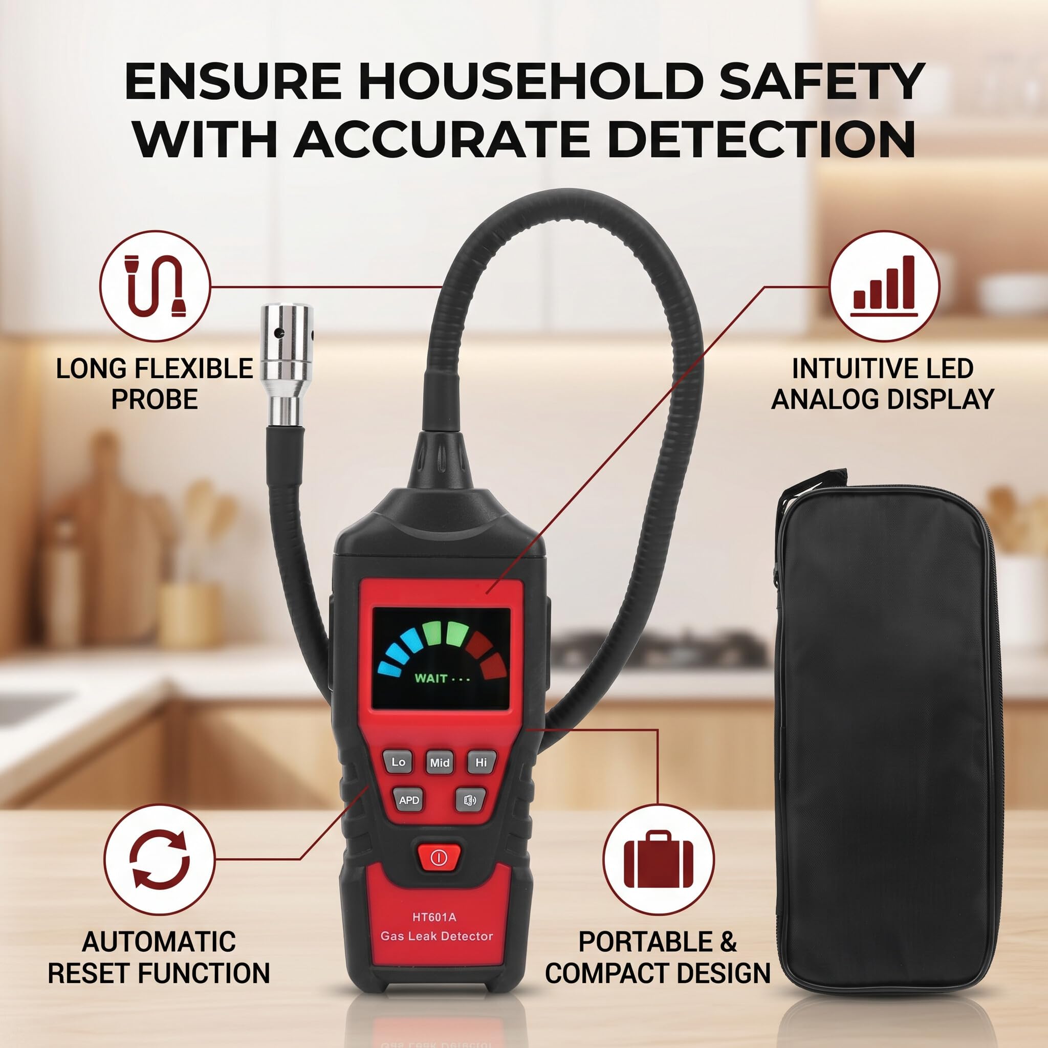 HT601A Portatile LED Kane Analizzatore di Gas di Combustione Parti, Rilevatore di Gas Combustibile Analizzatore di Perdite di Gas Naturale Misuratore di Perdite di Gas
