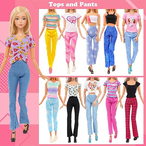 Miniatura 5 de BARWA - Paquete de 116 prendas y accesorios para muñecas, 5 vestidos de novia, 9 vestidos de moda, vestido deslizante, 3 tops, 3 pantalones, 2