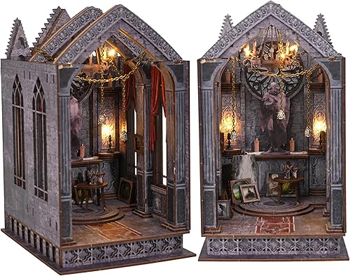 AONGAN Kit de rincón de libros, kit de casa de muñecas en miniatura, sujetalibros de madera 3D para manualidades, decoración del hogar para la