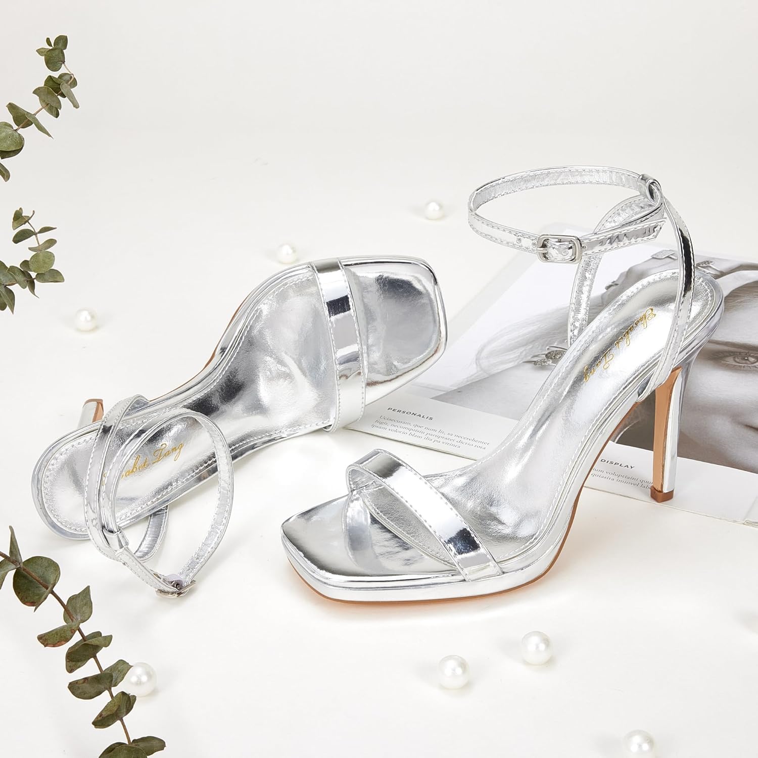 Elisabet Tang Women’s Stilettos Heeled Sandals Open Square Toe Heels,4.3 Inch Open Toe Strappy Sexy High Heels Ankle Strap Buckle Heels for Party Wedding Dress Daily Wear Shoes - Image 3