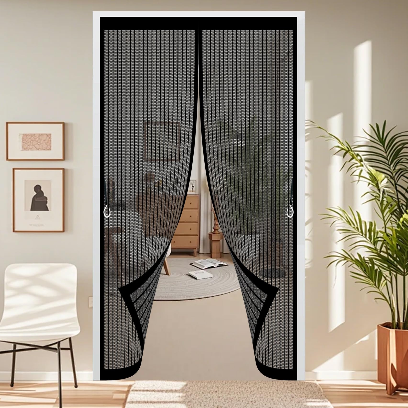 Fly Screens for Doors 72 x 246 cm Powerful Magnets, No Drill Installation, Automatically Closes, for Keeping Out Flies & Bug Mosquito Proof Door Curtains for Patio Doors Balcony, Black