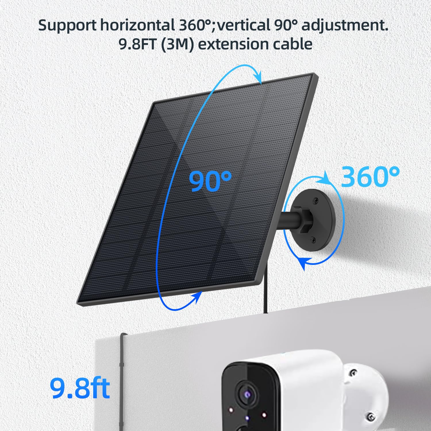 Pannello solare da 5 W per telecamera di sicurezza, pannello solare con porta Micro USB e USB-C per fotocamera con batteria ricaricabile da esterni DC 5 V, impermeabile IP65, supporto di sicurezza