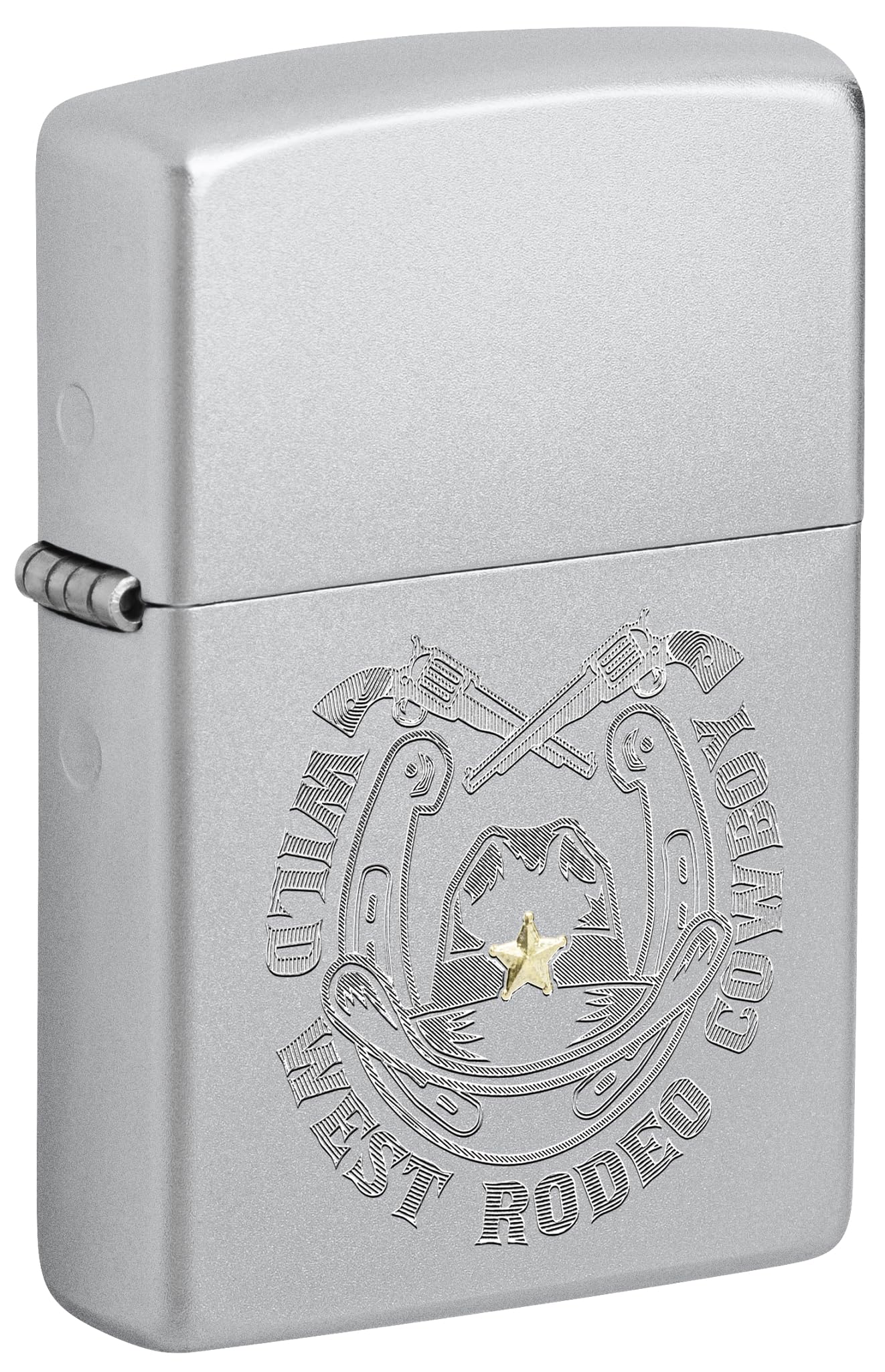 Zippo Sturmfeuerzeug Wild West Cowboy - Satin Chrome, Rotary Two-Tone - Nachfüllbar - Windfestes Design