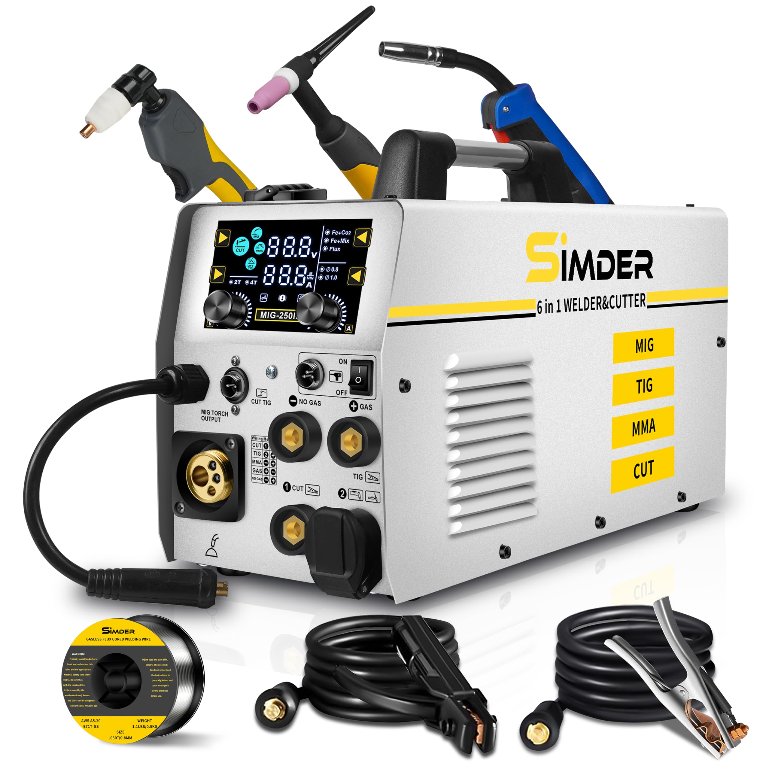 SSimder 6 in 1 MIG Welder Plasma Cutter Combo, Synergic 110V 220V