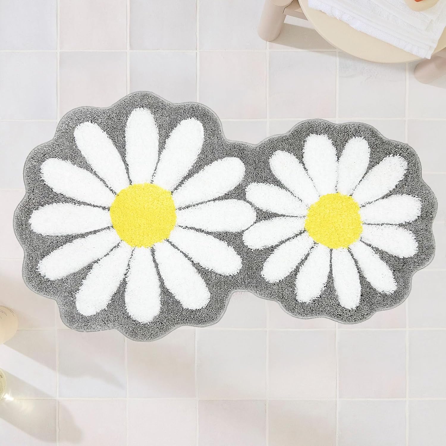 Grey Bathroom Rugs Flower Bedroom Area Rug, Kids Bathroom Rug Cute Bath Mat Flower Rug Floral Non Slip Bathmat Absorbent Microfiber, Gray Bath Mat, Preppy Rooms Sink Bathtub 24"x39"