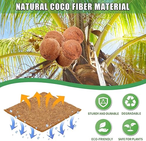Miniatura 3 de Rollo de mantillo natural para paisajismo, 120 x 6.3 pulgadas, tapete grueso orgánico de fibra de coco con estacas de acero en forma de 20U, rollo