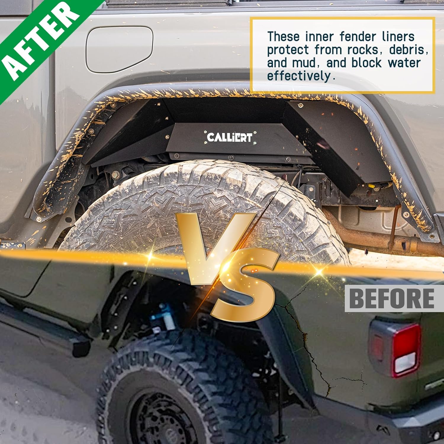 CALLIERT ALuminum Rear Inner Fender Liners Compatible with 2020-2025 Jeep Gladiator JT, Bolt-on Style Fender Flares Splash Mud Guards, 2 PCS