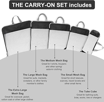 Compression Packing Cubes for Suitcases, Organizer Cubes for Travel Essentials, Luggage Suitcase Organizer Bags Set, Lightweight Packing Organizers as Travel Accessories (Set of 5, Black)
