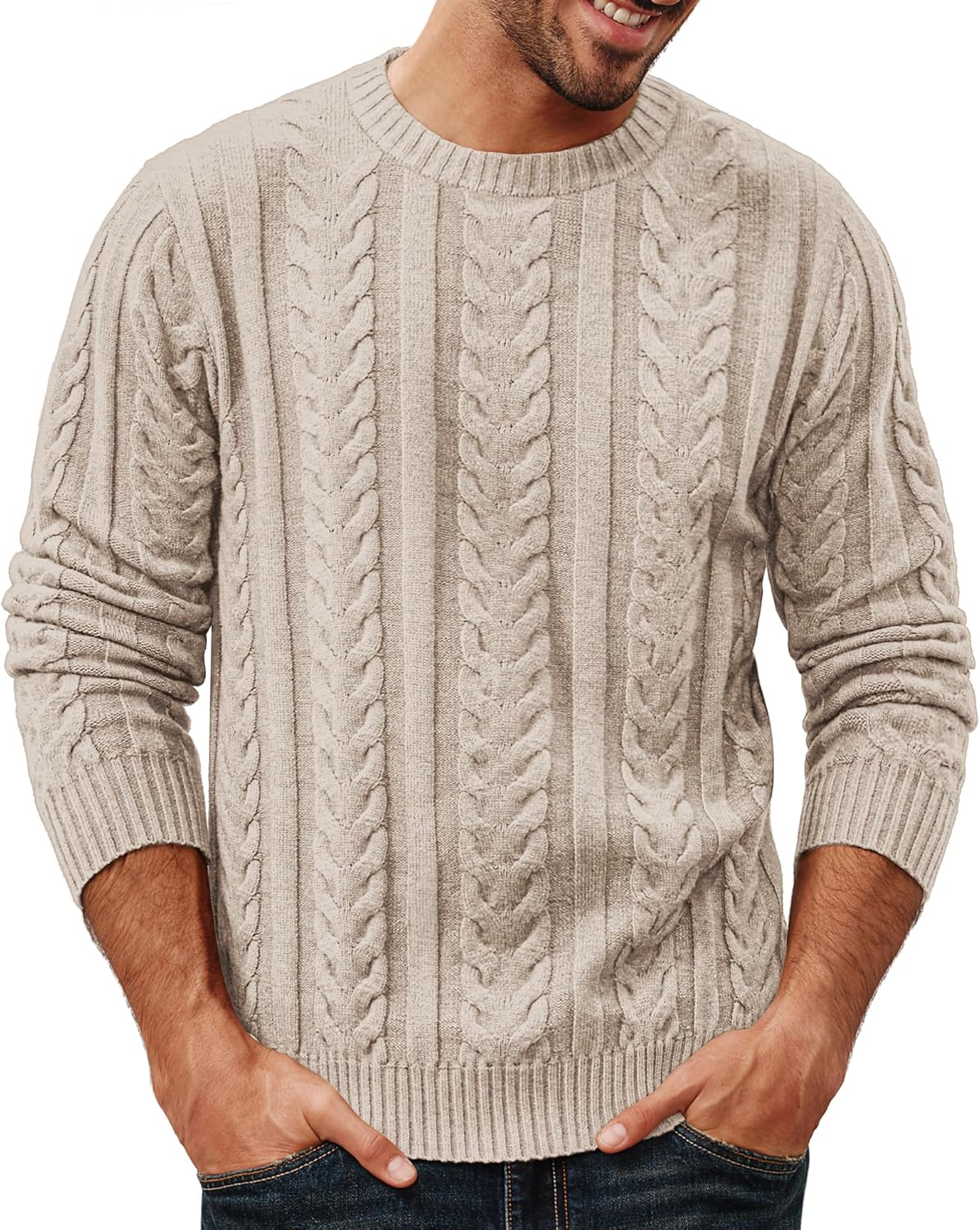 PJ PAUL JONES Mens Sweater Crewneck Cable Knit Pullover Sweater Casual Twist Textured Sweaters