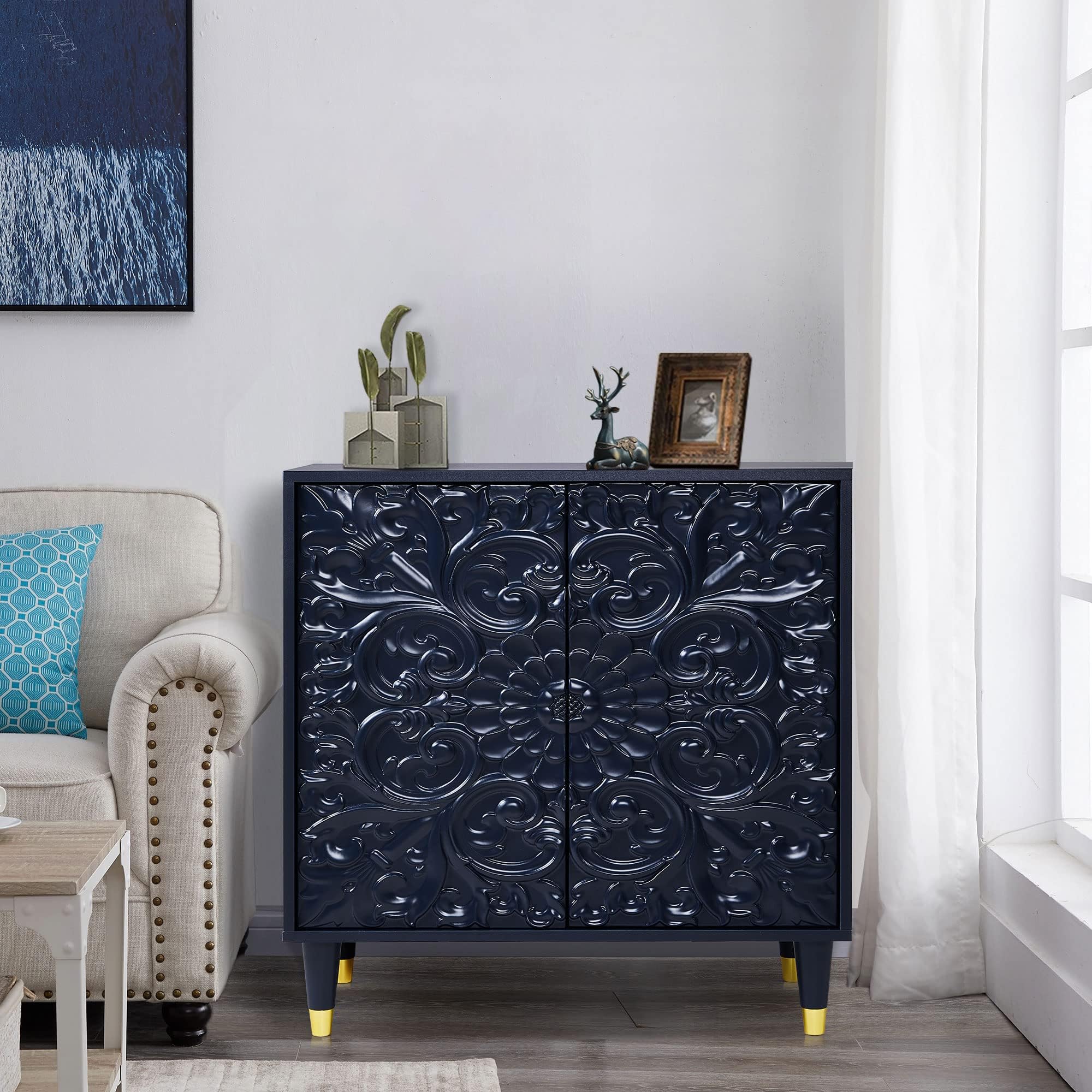 NOSGAStorage Buffet Cabinet, Freestanding Sideboard with Double Doors, Modern Wooden Sideboard, Decorative Cabinet for Bedroom, Living Room, Kitchen, Office and Hallway, Blue