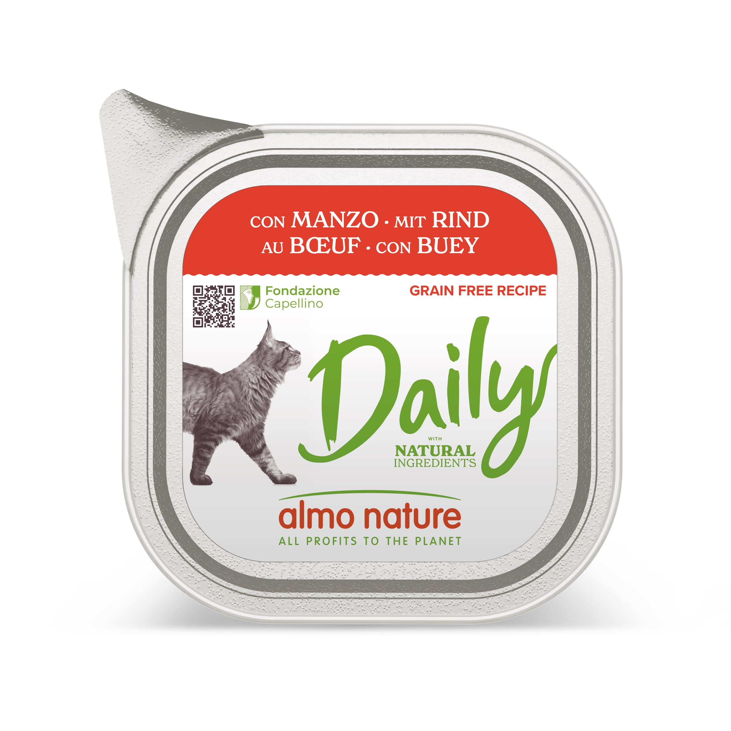Almo Nature Daily Wet Food for Adult Cats – Beef – 100 g, Pack of 32