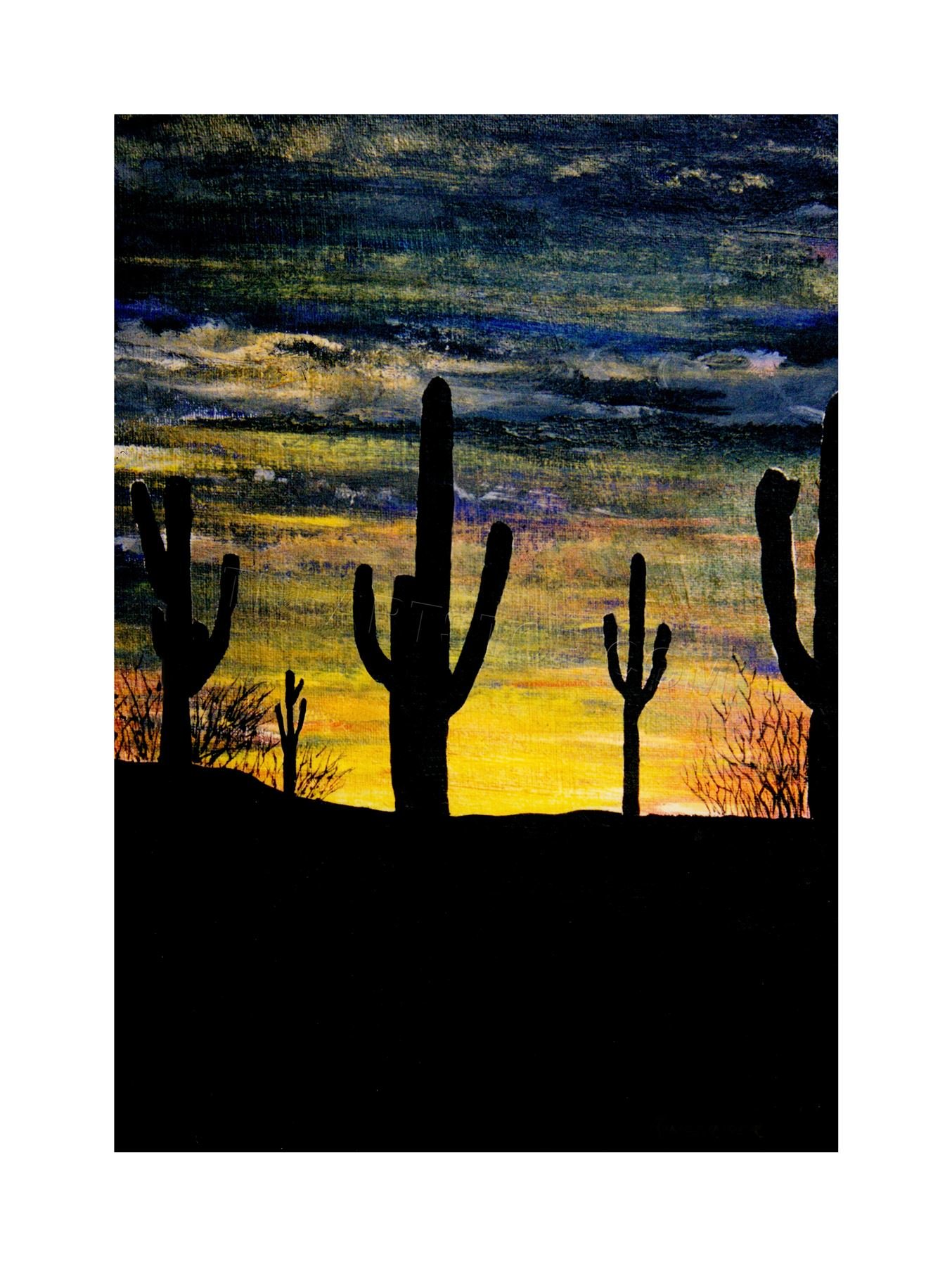 Wee Blue Coo Photo Arizona Sunset Cacti Cactus Silhouette Painting Wall Art Print