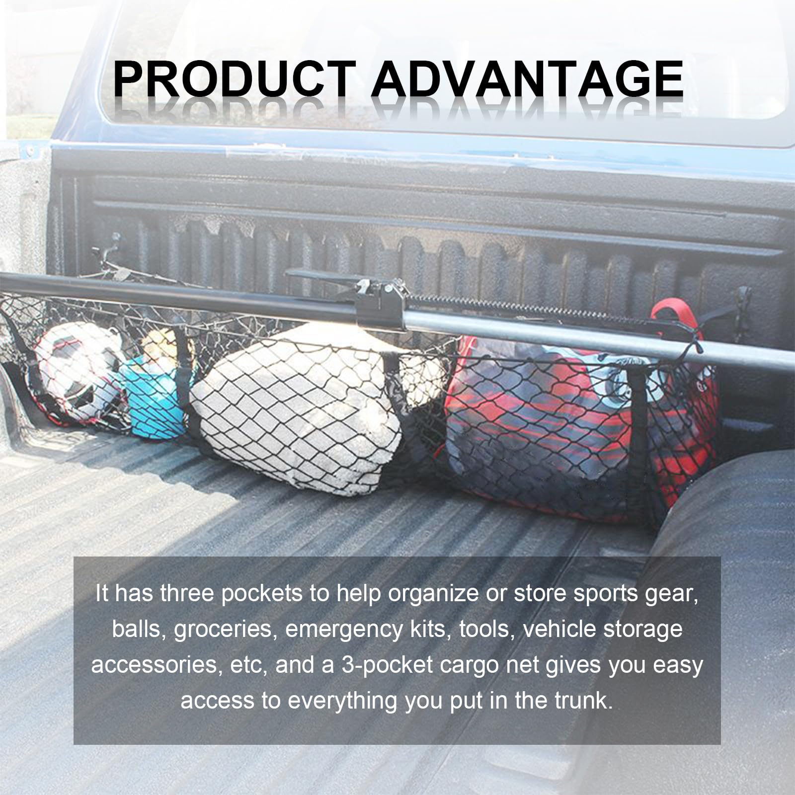 Filet de rangement à 3 poches compatible avec Ford, Dodge, GMC, Chevy Silverado, Toyota, Nissan, Honda, Lincoln et camionnette 134,6 x 30,5 x 25,4 cm