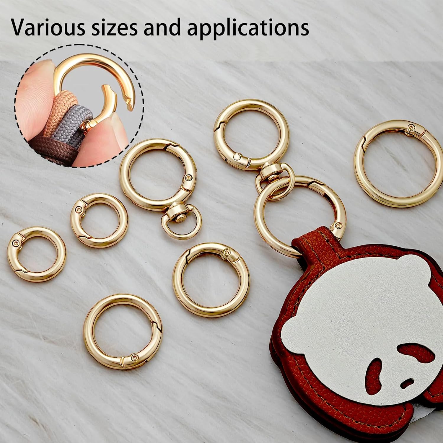 16PCS Metal Spring O Ring Set, Mixed Sizes Round Carabiner Keychain Snap Hooks for Key Rings, Bags, Dog Tags, Buckle, Paracord, Lanyards, and DIY Repair Crafts (Gold) - Image 5