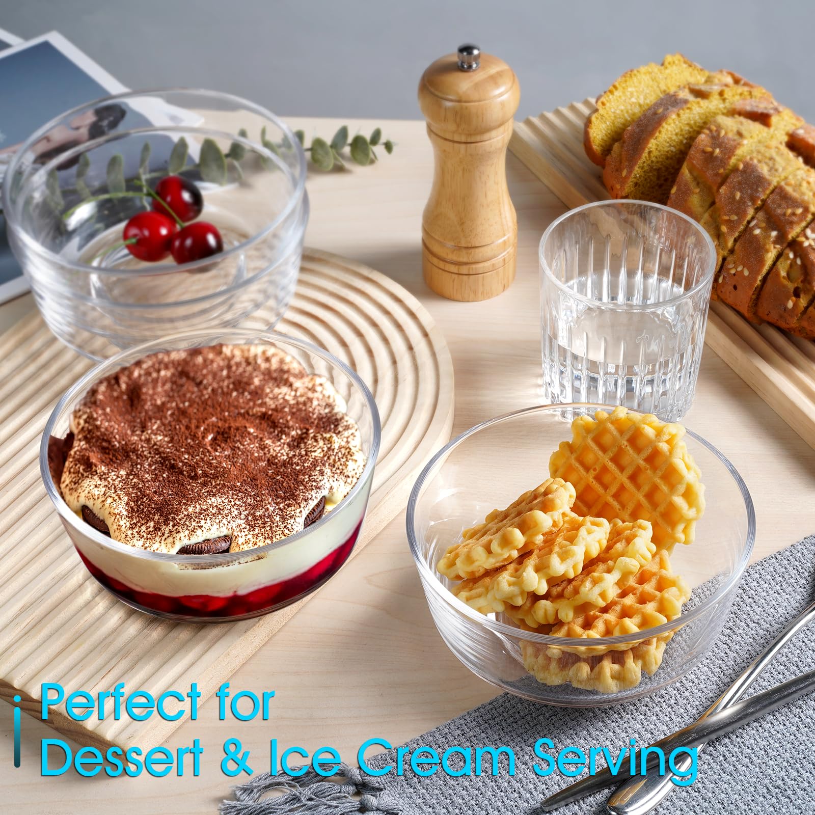 NUTRIUPS Lot de 4 petits bols à dessert en verre de 14,5 cm, petits bols à dessert en verre transparent de 590 ml pour la cuisine