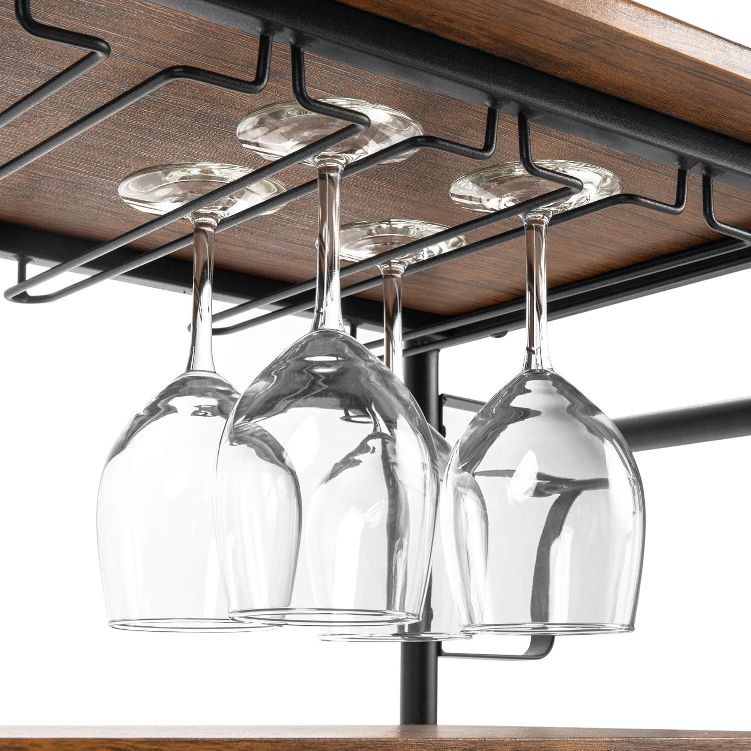 Best Choice Products 45in Industrial Wood Shelf Bar & Wine Storage Service Cart Trolley w/ 14 Bottle & 18 Glass Racks, Locking Caster Wheels