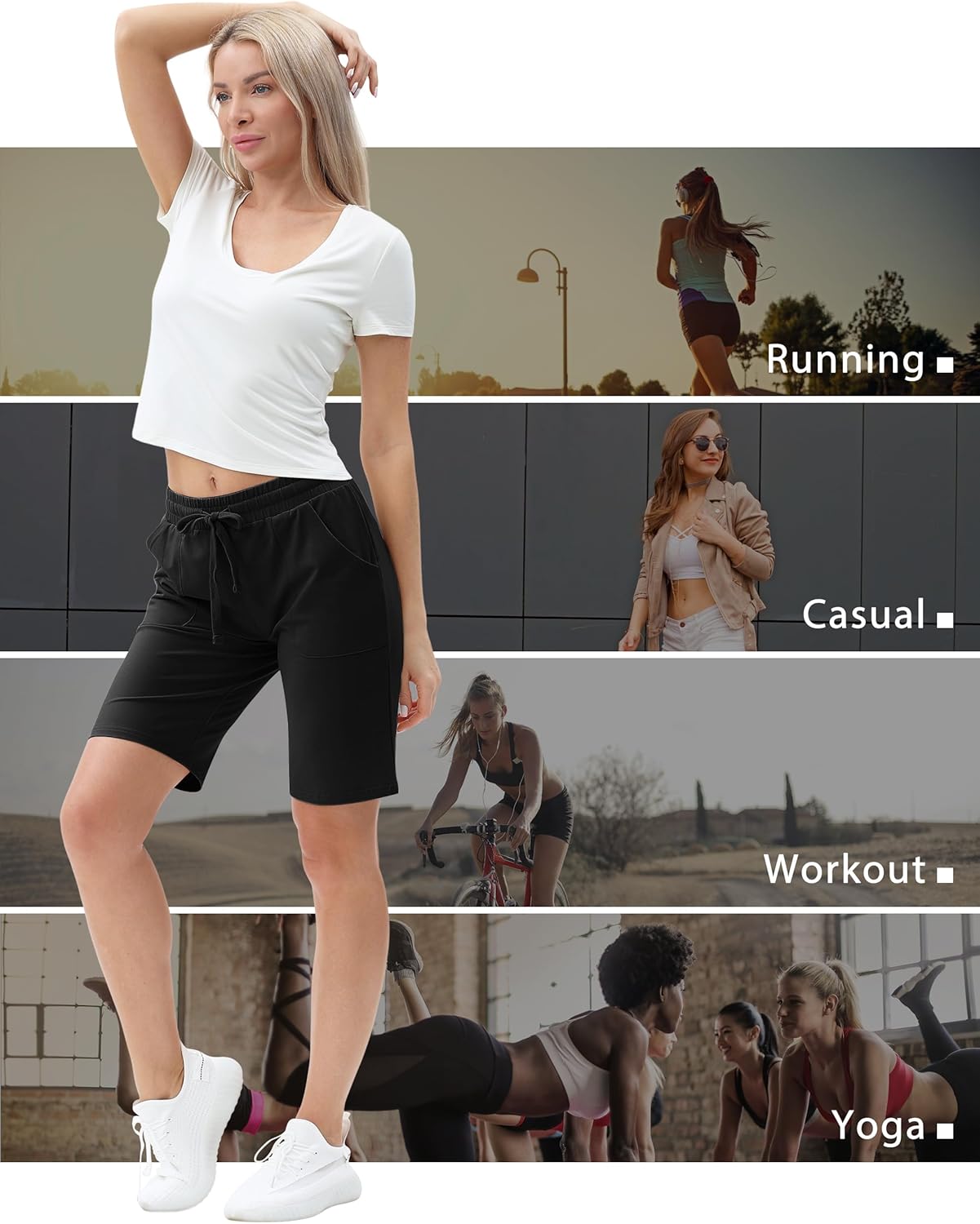 SPECIALMAGIC Cotton Sweat Shorts with Pockets for Women 10" Athletic Lounge Sports Workout Bermuda Knee Shorts - Image 7