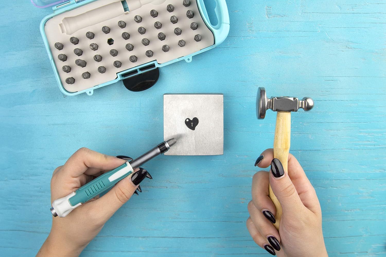 Cousin DIY Stamp & Go Metal Stamping Tool Kit Set with Hammer, Charms, Block and Bits, Multi