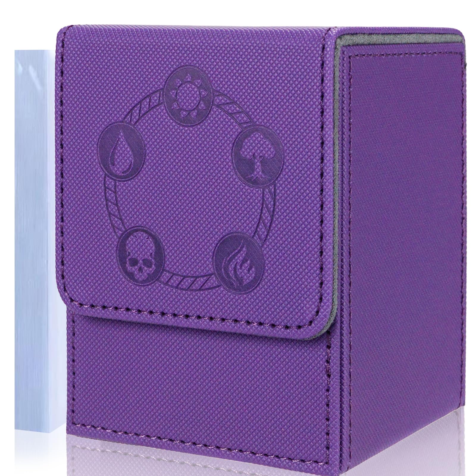 AFIINGMTG Deck Box Card Storage Box for MTG Commander Cards  Fits 100+Sleeved Cards PU Leather Strong Magnet Card Deck Case for Magic Commander TCG Includes 100 PVC Card Holders(Purple)