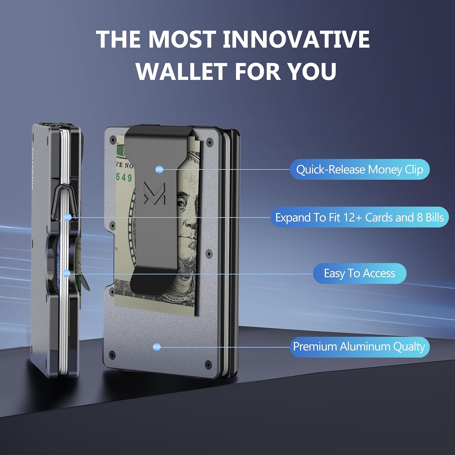 Minimalist Aluminum Wallet for Men, Slim RFID Blocking Money Clip, Wood Grain American Flag, Front Pocket Metal Card Holder for Business Travel, Personalized USA Gifts for Soldiers Veteran, Matte Gray - Image 4