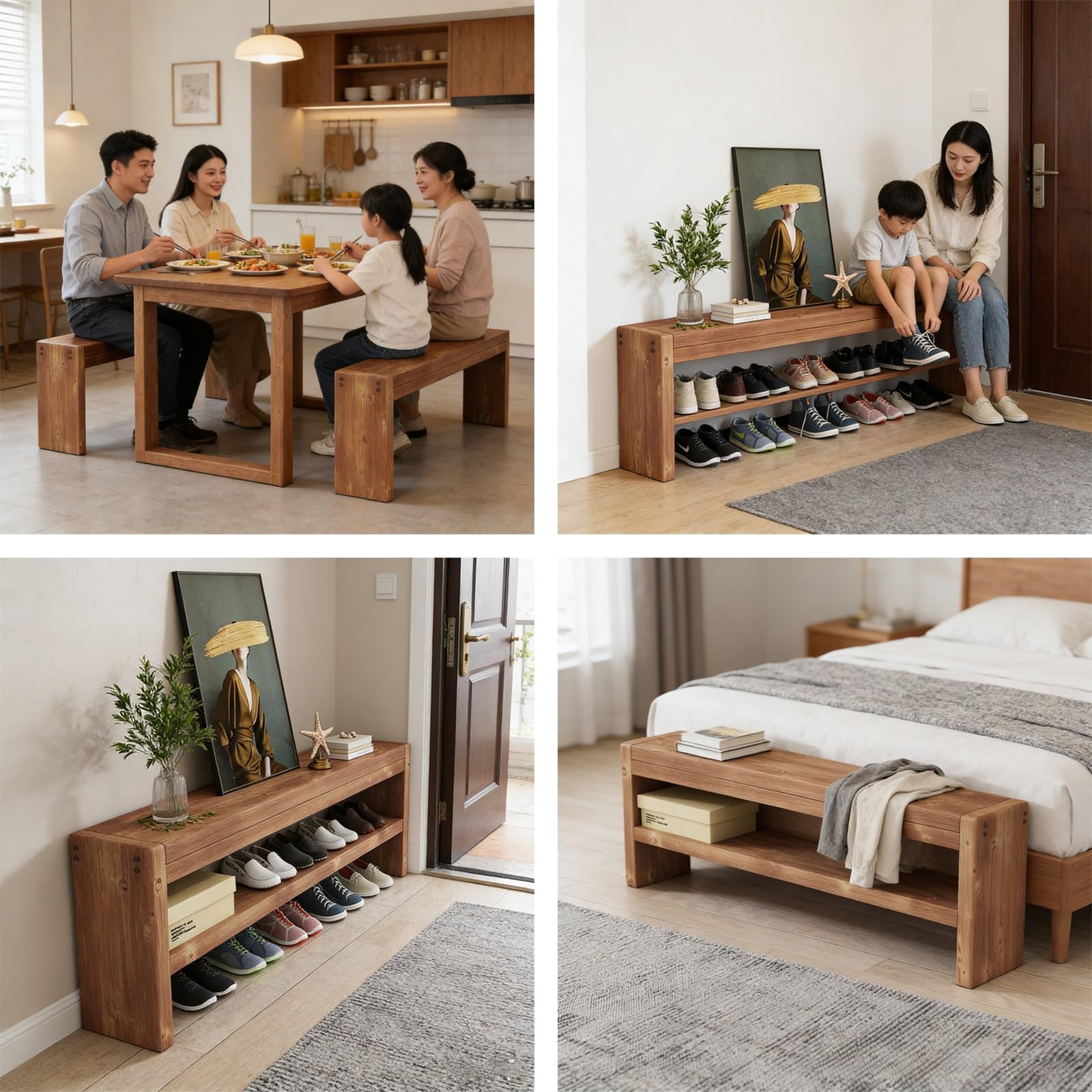 Panchina da ingresso in legno sottile, 61 cm, in legno naturale, stretta, per camera da letto, soggiorno e corridoio, elegante arredamento per piccoli spazi
