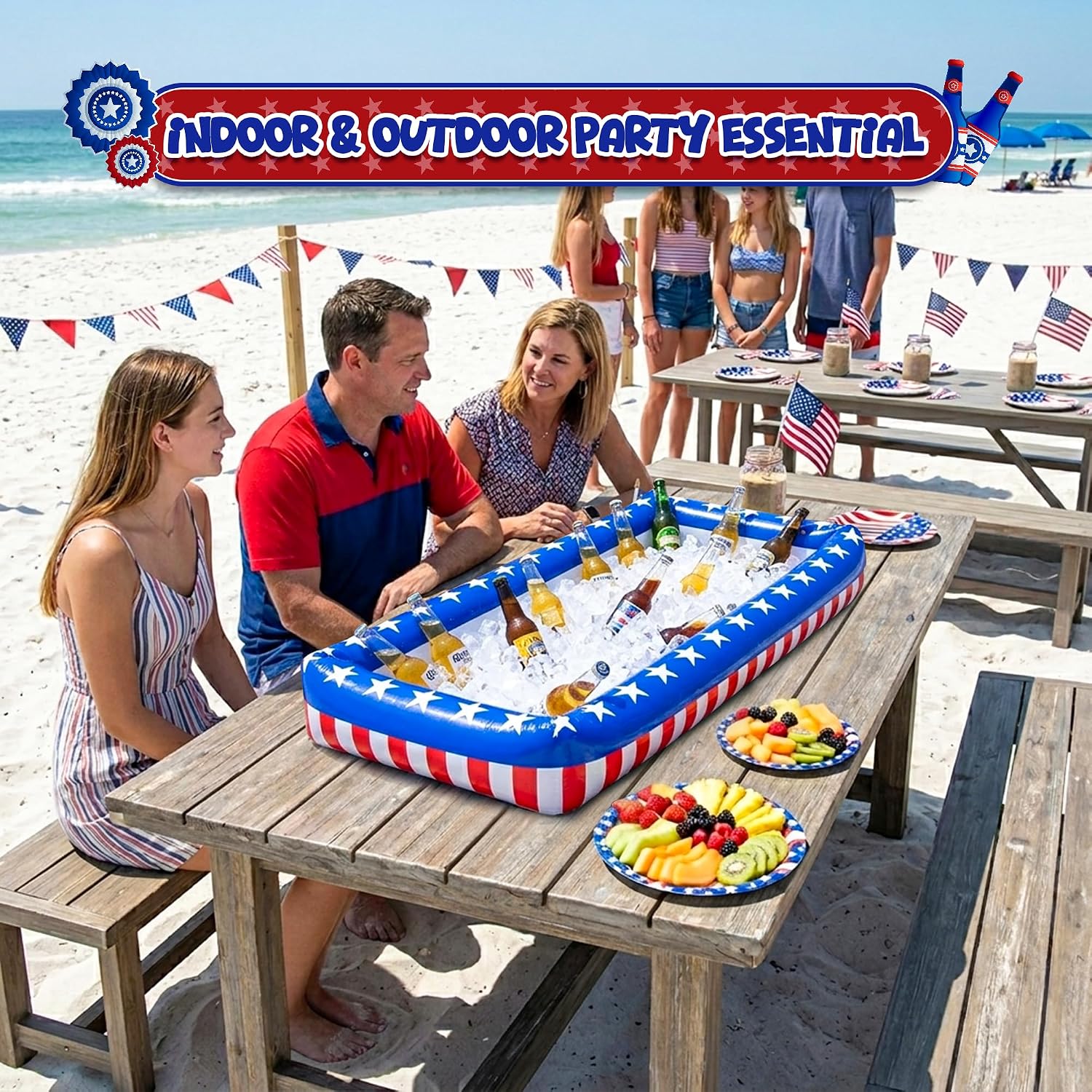 Patriotic Inflatable Serving Bar Ice Buffet Cooler Salad Serving Trays - 4th of July Party Supplies, Independence Day Fourth of July Party BBQ Cooler Indoor Outdoor Picnic Pool Party by 4E's Novelty