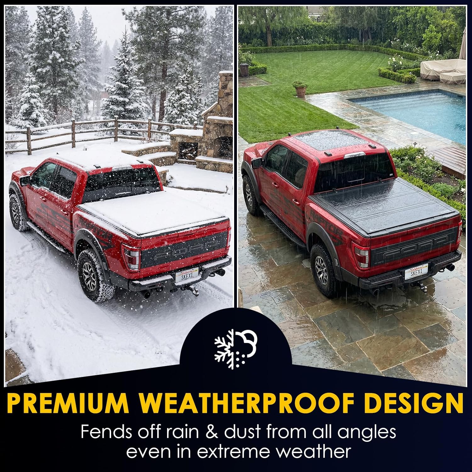 SKEXI Low Profile Tonneau Cover Truck Bed for Ford F150 5.5 ft (67.1") 2015-2026, Fully Folded Vertical Clearance Hard Flip Fold Locking Drill-Free Install Waterproof Fiberglass Anti-Theft Security