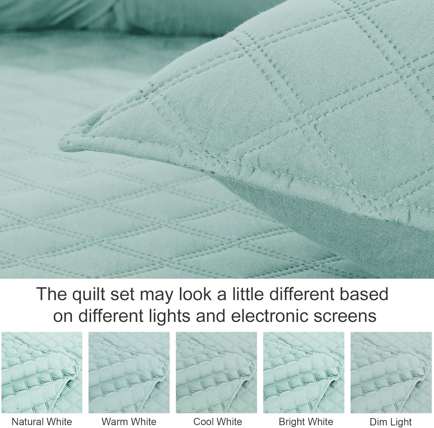 Exclusivo Mezcla Soft Quilt Set Queen Full Size, 3 Pieces Lightweight Quilts Aqua Bedspreads Coverlets Bedding Set for All Seasons, Grid Pattern - Image 6