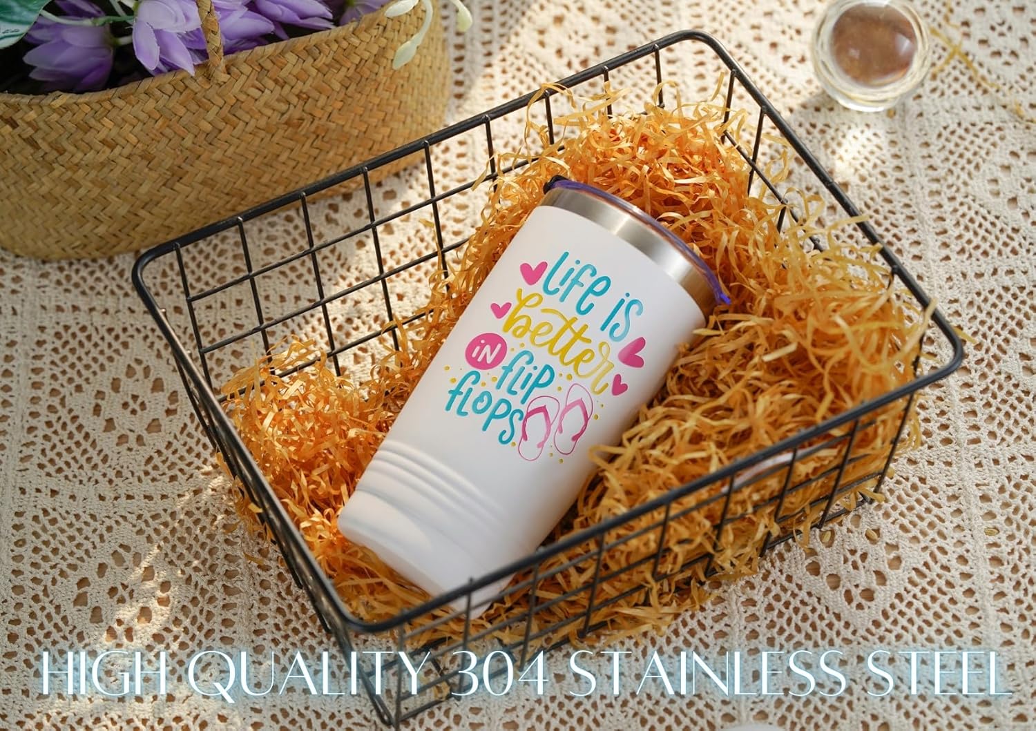 Onebttl Flip Flop Themed Summer Gifts for Women 20oz Stainless Steel Tumbler Beach Lover Gifts for Friend Graduation Gifts for Her Christmas Gifts - Image 3