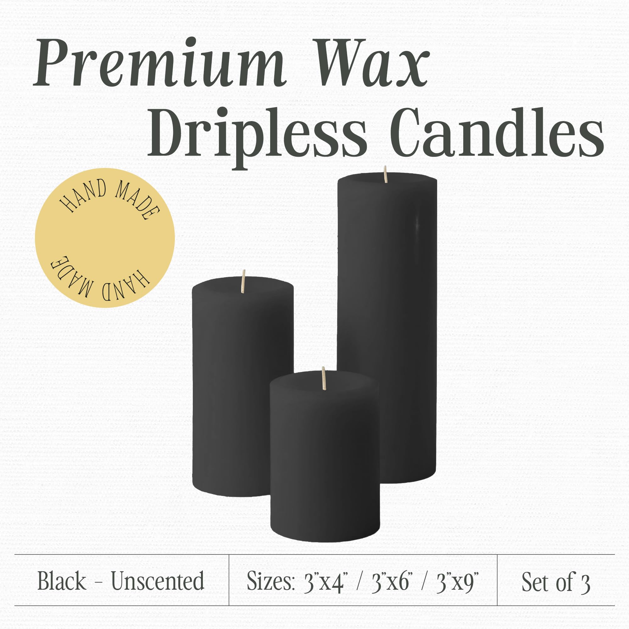 Mister Kerze – Sortiert geruchloses Farbe Stumpenkerzen (Set von 3) für Home Décor, hochzeitsempfänge – Made in USA schwarz
