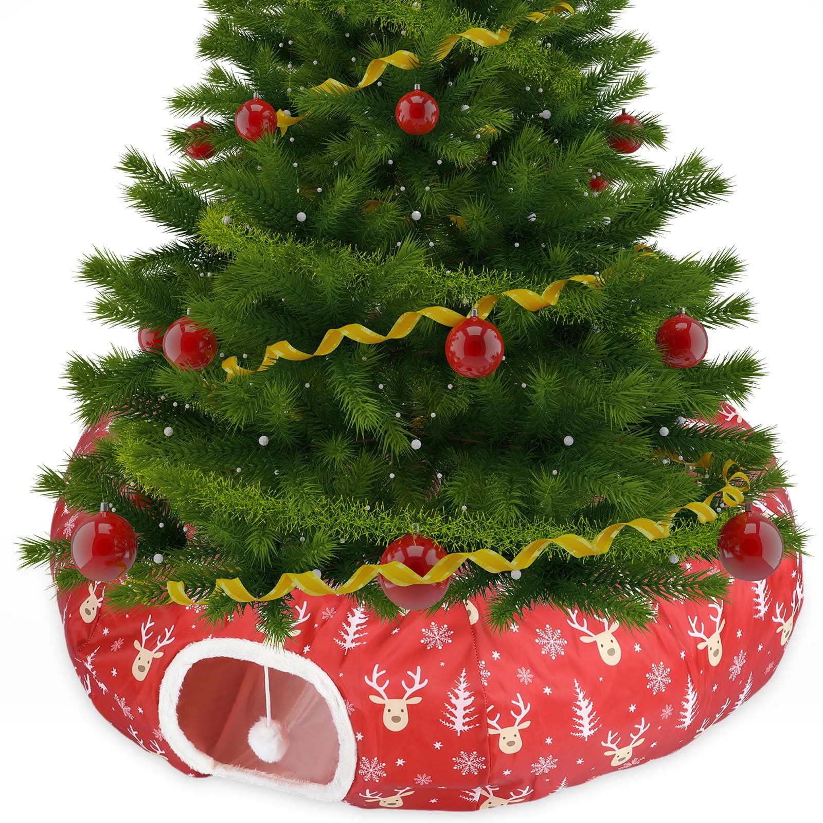 Túnel de Navidad para gatos, juguetes de cama para gatos de interior, túnel de tubo en forma de S con bola debajo del árbol de Navidad, cueva de gato, gatito, juguete, Papá Noel, alce,