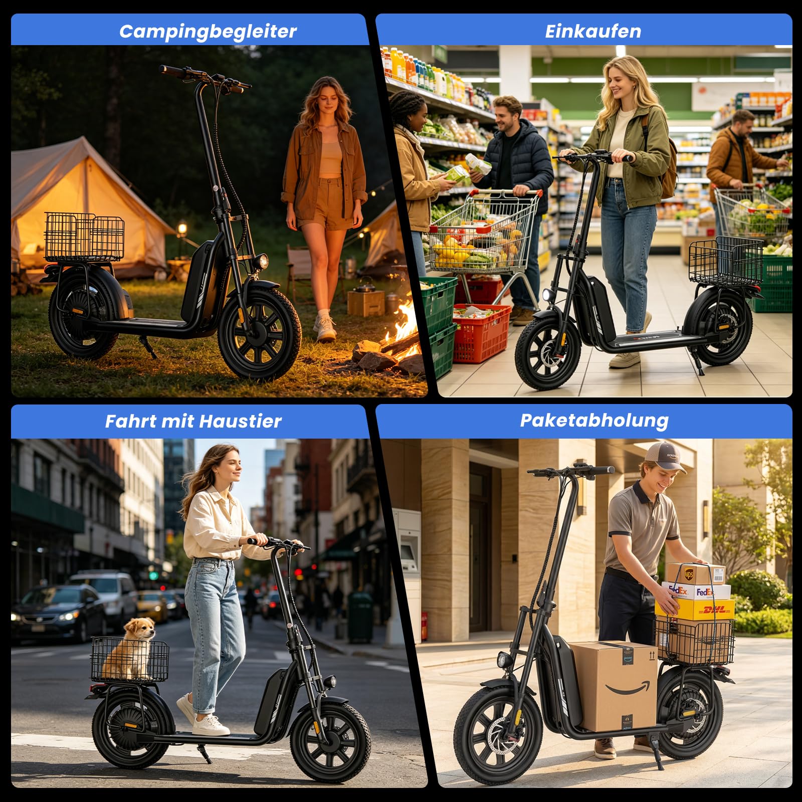 iScooter E Scooter mit Straßenzulassung für Erwachsene mit 16*3 Zoll Fat Winterreifen, 70-80km Reichweite ABE Faltbarer Elektroroller, Herausnehmbarer Akku, Korb, Stoßdämpfung, 150 kg Tragkraft, App