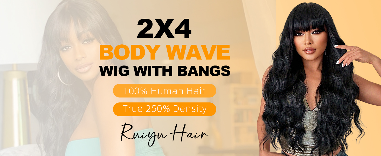 250 Density HD Lace Front Wig with Bangs, Glueless Brazilian Human Hair 22 Inch Amazon.com : Ruiyu 250 Density 2x4 HD Lace Front Wigs Human  main image 3