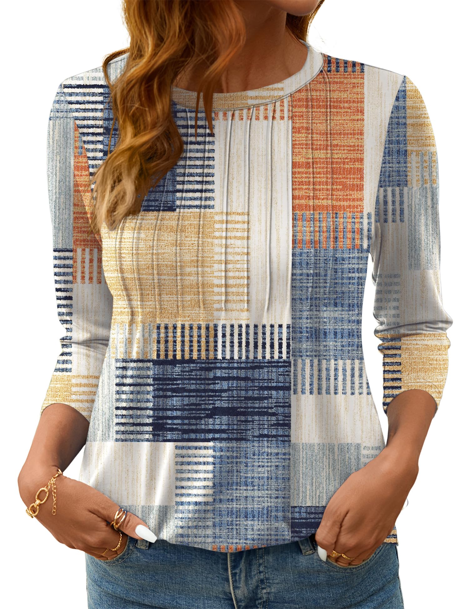 LOMON Women's 3/4 Length Sleeve Tops Crew Neck Dressy Casual Blouses Summer Tees Shirts