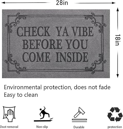 Miniatura 10 de Tapete de goma gris para puerta delantera, interior y exterior, tapete de bienvenida para puerta de casa, antideslizante, fácil de limpiar, 28 x 18