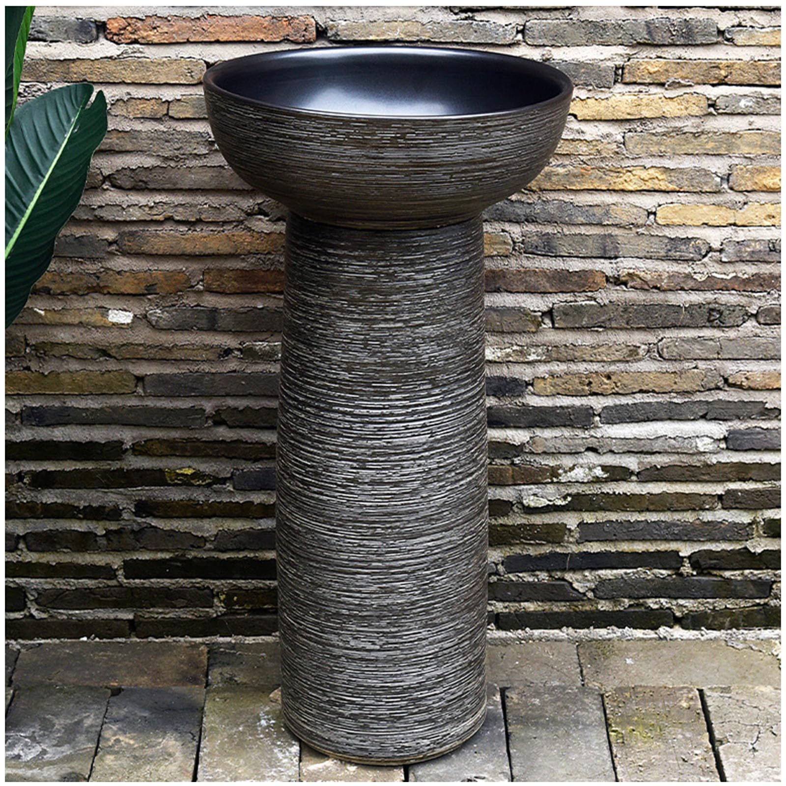 WDSOPK Pedestal Bathroom Sink Vessel Sink Combo Toilets Basins Handmade, Freestanding Pedestal Sink with Overflow, for Indoor and Outdoor,4 Piece Set (2 Piece Set)