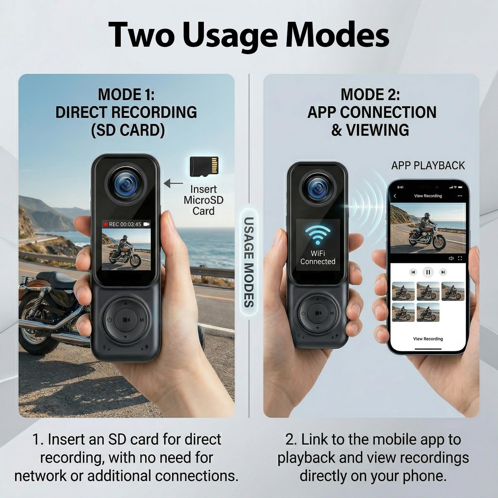 Caméra de corps 2K à double objectif POV, caméra de corps WiFi, caméra portable étanche, caméra d'enregistrement mains libres pour le sport, les voyages, le vélo, la moto, le vlogging