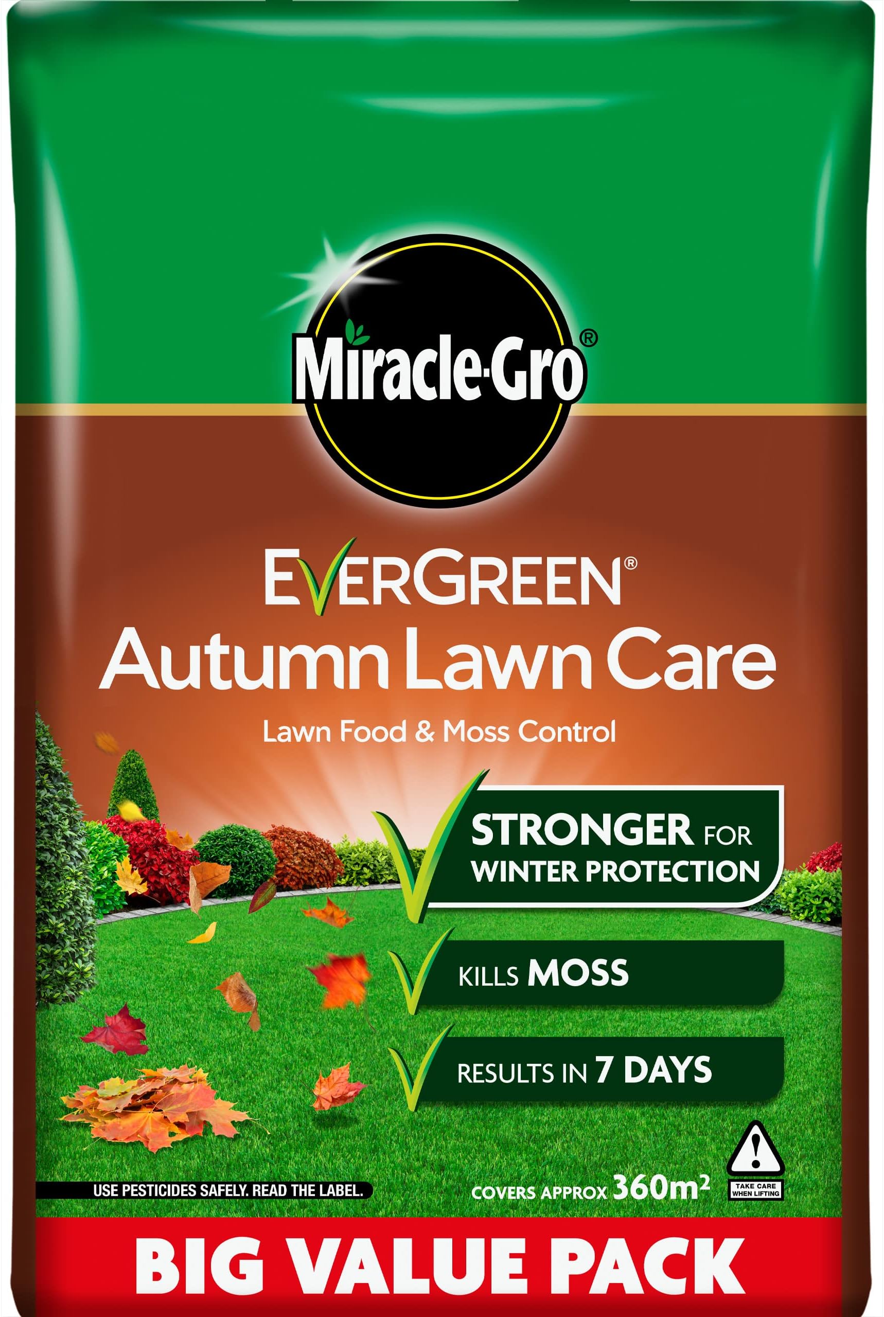 Miracle-Gro 121197 Autumn Lawn Care, Lawn Food & Moss Control, 360 m2, Natural