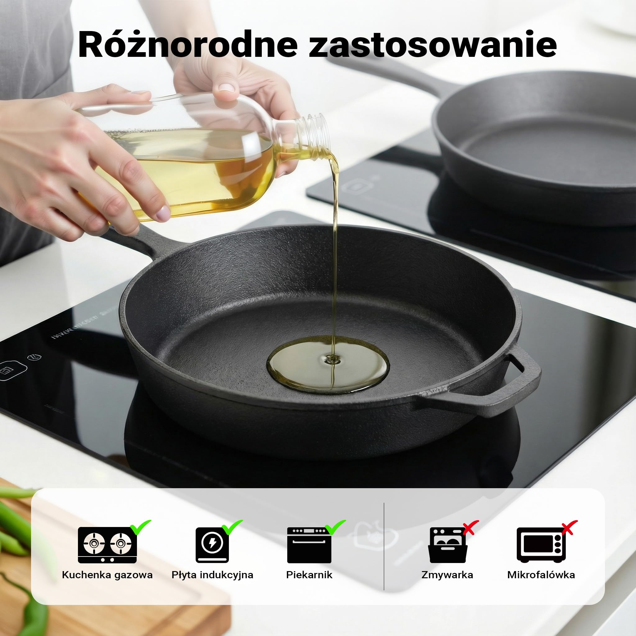 Wiltec 2w1 Garnek żeliwny typu dutch oven 3,2 l z pokrywą grillową i uchwytem bocznym, głęboka brytfanna żeliwna i garnek do pieczenia chleba