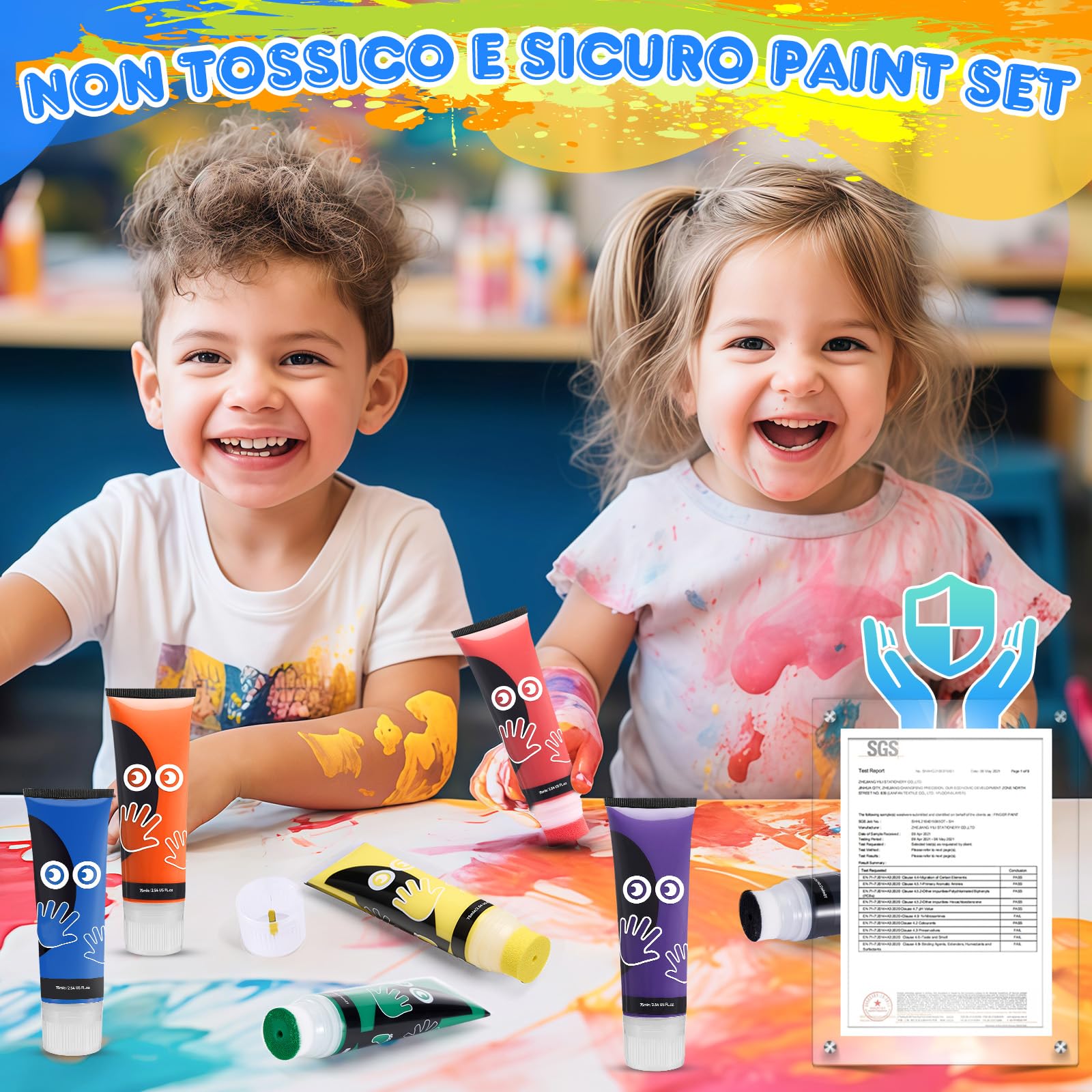8 Colori Colori a Dita Lavabile, 8x75ml Set di Pittura per Bambini, Inchiostro per Impronte Con Attacco Spugna, Kit impronte Neonato per Regalo Battesimo Bimbo, Artigianato Familiare, Regalo di Natale