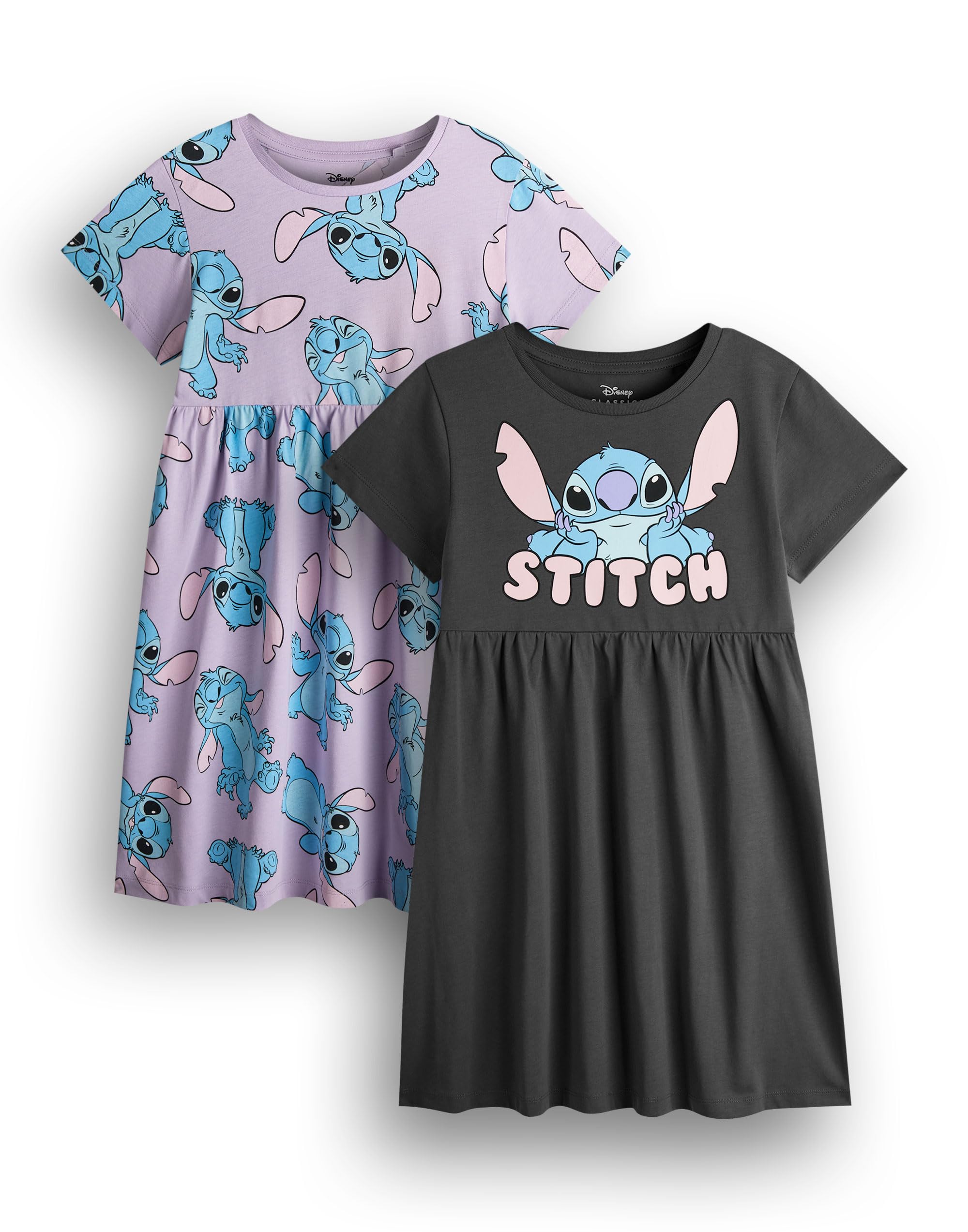 Vanilla Underground Girls Dark/Grey/Lavender Disney Multicoloured Stitch Character 2 Pack Dress - 10-11 Years