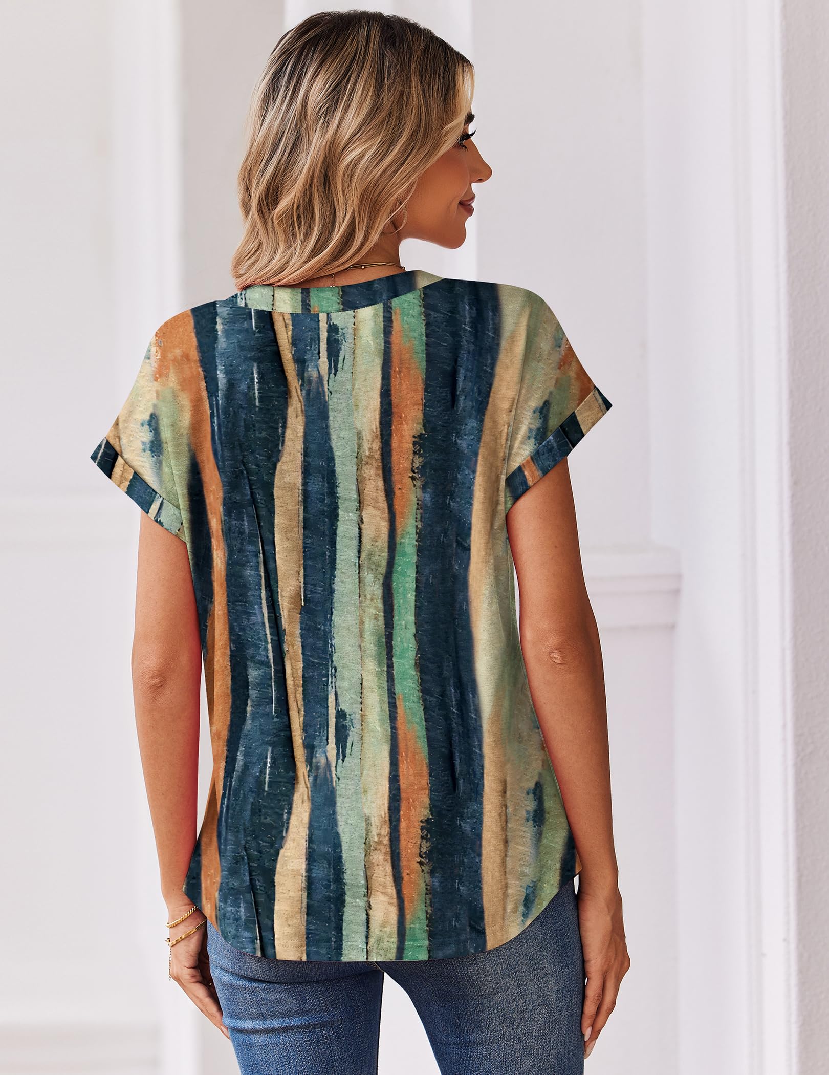 Zeagoo Women Tops Summer Short Sleeve T Shirts V Neck Dressy Casual Work Blouses Fashion Boho Clothes S-3XL