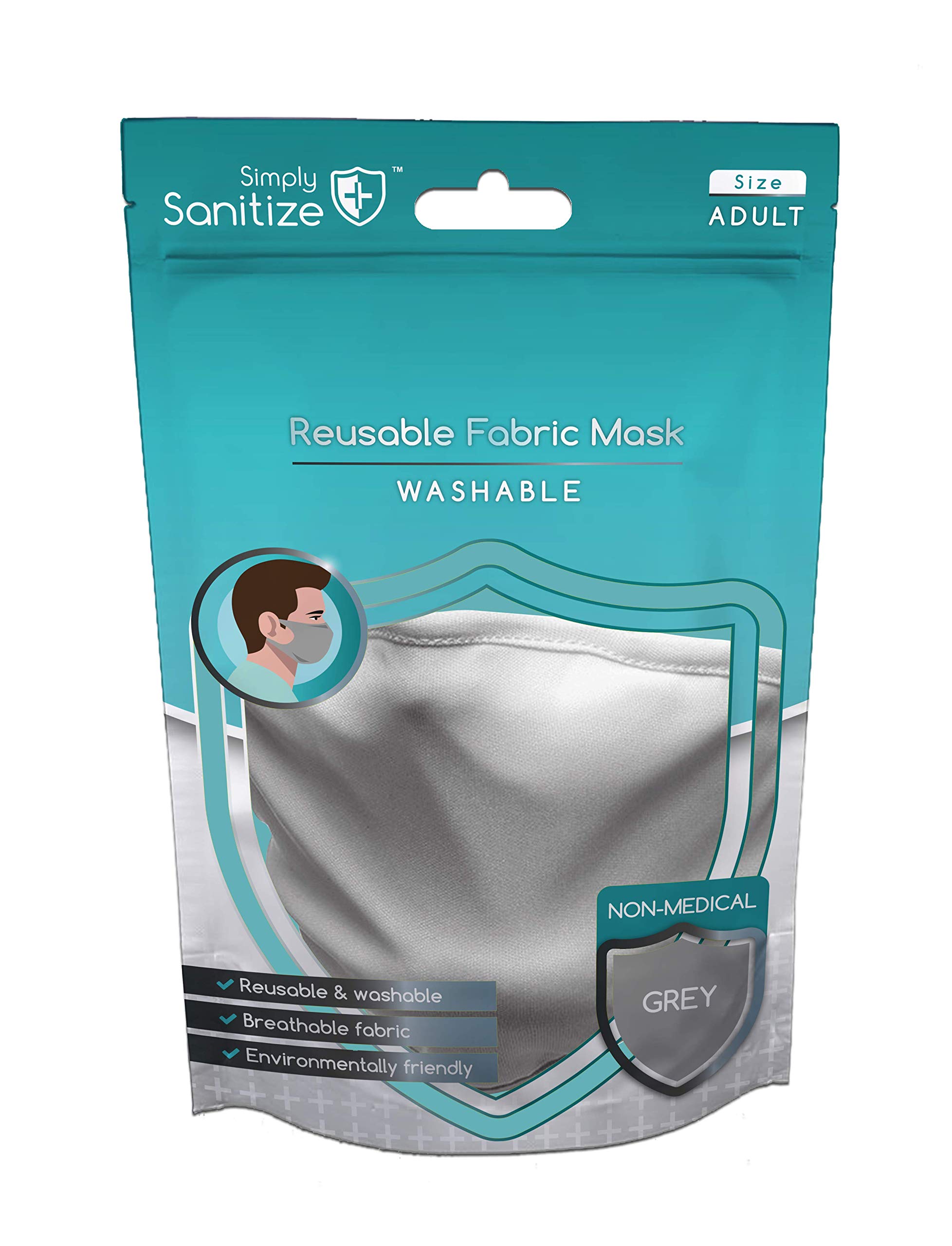 SimplySanitize Reusable Light Grey Fabric Face Mask NM003